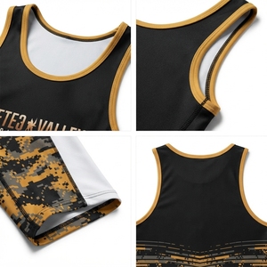 Custom Sublimated Stretch Spandex Fitted Wrestling Singlet Men's <b>Black</b> Gold Digital Camo Team Uniform High Apparel <b>Combat</b> Sports - Product Image 4
