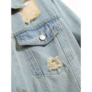 Veste en jean personnalisée pour homme, nouvelle collection, style rétro bleu déchiré, coupe classique, mode urbaine, vente en gros - Product Image 5