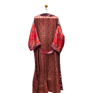 Vestido Kimono Floral Vintage de seda India para mujer, ropa de verano de playa Bohemia Hippie con cierre de cintura elástica, bata Kimono - Product Image 5