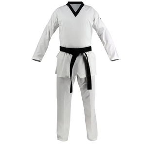 Uniformes de Taekwondo DoBok Azules Acanalados Ligeros con Bordado de Logotipo Personalizado para Niños, Mujeres y Hombres - Product Image 1