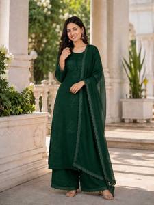 Women Traditional Maroon Cotton Salwar Kameez With Embroidery Ankle-Length Regular Fit Indian Pakistani Style Casual Wear - Product Image 2