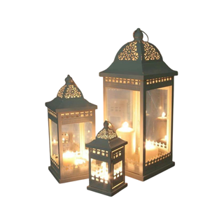 <b>Set</b> Of 3 Vintage Metal Decorative Candle <b>Lanterns</b> Stylish Hanging Candle Holders With Tempered Glass For Indoor Outdoor Events - Product Image 1