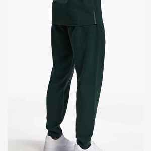 Pantalon de survêtement vert foncé pour homme, taille élastique, cordon de serrage, poches latérales, décontracté, pour l'automne, en coton tricoté mi-lourd - Product Image 6