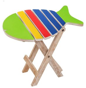 Mesa de Centro Plegable de Madera con Forma de Pez, Diseño Multicolor Pintado a Mano, para Niños, Sala de Estar - Product Image 1