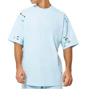 เสื้อยืดลำลองสไตล์สตรีทแวร์สำหรับผู้ชาย ผ้าฝ้าย 100% ทรงพอดีตัว แขนสั้น ดีไซน์ทำเก่า  สามารถปรับแต่งได้ - Product Image 1