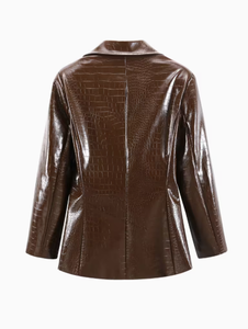 Leather <b>Jacket</b> Crocodile Embossed Turn-down Collar Single Button Regular Fit <b>Smart</b> Casual Autumn Wear modern leather <b>jacket</b> - Product Image 5