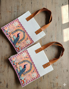 Sac cadeau pour femme avec motif de paon dessiné à la main, écologique, décoration d'intérieur, tissu polyester rectangulaire, utilisation au bureau, à l'université, vente en gros OEM - Product Image 2