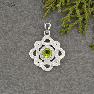 Colgante Floral de Plata de Ley 925 con Diamantes para Niños, Gema de Peridoto de Corte Brillante de 6 mm, Chapado en Oro de 14K, Ideal para Bodas, Superventas - Product Image 2