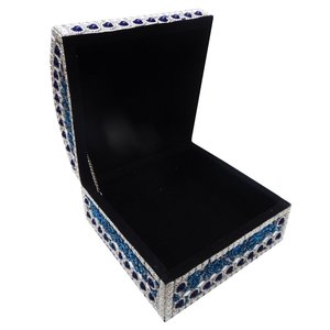 Handcrafted Silver Beaded Jewellery <b>Box</b> Blue Embellished Jewelry Organizer Decorative <b>Trinket</b> Storage Gift <b>Box</b> - Product Image 6