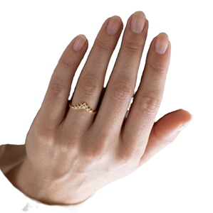 แหวนเพชรทรงเชฟรอนทองคำแท้ 9K 10K เพชรกลมเพาะเลี้ยง ดีไซน์มงกุฎเรียบหรู แหวนแต่งงานแบบมินิมอล ของขวัญวันครบรอบสุดหรู - Product Image 6