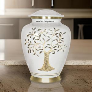 Tree of Life Pearl White New Cremation Urn for Human Ashes Solid Brass Metal Decorative Urn for Funeral Ceremony <b>Memorial</b> Jars - Product Image 1