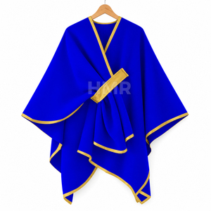 Poncho HMR Sorority Sisterhood bleu royal à manches chauve-souris, col en V, longue cape avec bordure dorée, élégant, toutes saisons - Product Image 5
