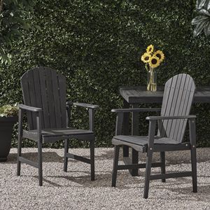 Set di 2 sedie da pranzo Adirondack per esterni, resistenti alle intemperie, con finitura grigio scuro, realizzate in legno di acacia - Product Image 1