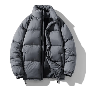 Men's Gray Puffer Jacket Stand Collar Windproof Winter Casual Zipper Closure Loose Fit Polyester Wadding Regular Length - Product Image 1