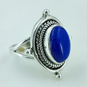 <b>Lapis</b> <b>Lazuli</b> <b>Ring</b> 925 Sterling Silver Handmade Boho Statement Promise Jewelry for Women Natural Oval Shape Gemstone Jewelry - Product Image 1