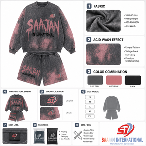 Custom <b>Men</b> Acid Wash <b>Hoodie</b> <b>and</b> <b>Shorts</b> Streetwear <b>Set</b> OEM ODM Wholesale Manufacturer - Product Image 5