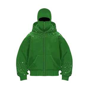 Sudadera con capucha y cremallera completa para hombre, con logotipo personalizado OEM, tipo pasamontañas, máscara facial, máscara de esquí, de forro polar y algodón, estilo ninja, con pedrería, de estilo urbano. - Product Image 4