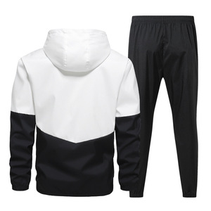 Ensemble de survêtement pour homme en molleton de coton color block, sweat-shirt à capuche zippé intégral et pantalon sport en polyester à séchage rapide, idéal pour l'automne - Product Image 6