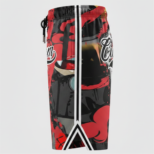 Pantalones Cortos de Baloncesto Personalizados para Hombre, Rojos y Negros, con Estampado por Sublimación, de Secado Rápido, Estilo Deportivo, Cintura con Cordón, Número 00 - Product Image 3