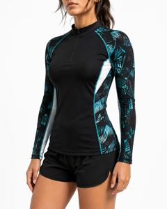 <b>Women's</b> Full Sleeve Rash Guard <b>Swim</b> Top Eco-Friendly UV Protection Breathable Quick Dry Spandex 180g Fabric Black Teal Print - Product Image 6