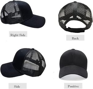 Casquette de baseball en maille noire réglable avec fermeture snapback, casquette de baseball classique noire unisexe, casquette de baseball en maille personnalisable avec logo - Product Image 6