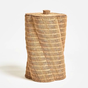 Tall Natural Rattan Storage <b>Basket</b> <b>With</b> <b>Lid</b> Rustic Style For Sundries Organization <b>Laundry</b> <b>Basket</b> Decorative Bathroom Organizer - Product Image 2