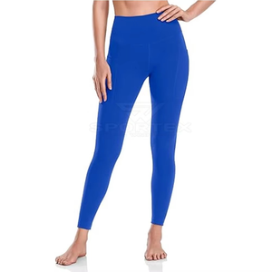 Leggings de yoga taille haute pleine longueur sans couture en Spandex et Nylon extensibles couleur unie pour femmes - Product Image 3