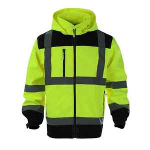 Chaqueta de Forro Polar con Capucha Reflectante de Alta Visibilidad para Hombre, Ropa de Trabajo Resistente al Viento, Abrigo de Seguridad para Invierno con Cierre de Cremallera - Product Image 6