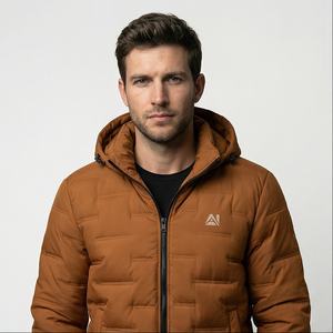 Chaqueta acolchada de alta calidad para hombre, ropa de calle de invierno con logotipo personalizado, cuello levantado con capucha, logotipo personalizable de algodón y nailon transpirable - Product Image 2