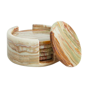 Ensemble de sous-verres en marbre onyx naturel - Design de cuisine moderne, construction en grandes dalles, sous-verres durables et écologiques de haute qualité - Product Image 1