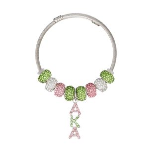 Pink Green Greek Charm Cable <b>Bangle</b> <b>Bracelet</b> Women Beaded Fashion Jewelry Elegant Wrist Accessory Party Gift Trendy <b>Bracelet</b> C - Product Image 1