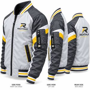 Blouson Bomber Unisexe Brodé Imperméable Gris Noir Color Block Col Montant Fermeture Éclair Polyester Streetwear Hiver - Product Image 3
