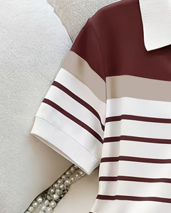 Women's Breathable Midi Striped Polo Collar Knit Dress Short Sleeve Casual Summer Button Bodycon Sweater - Product Image 2