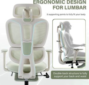 Chaise de bureau ergonomique avec repose-pieds, dossier haut, soutien lombaire dynamique, appuie-tête 2D réglable, accoudoirs 2D réglables, pivotante - Product Image 4