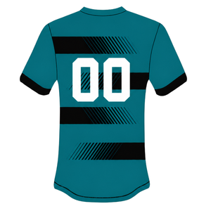 Ensemble short et maillot de rugby noir et bleu sarcelle, manches courtes, col rond, uniforme d'équipe rayé, personnalisable, respirant, pour l'entraînement et la performance athlétique - Product Image 5