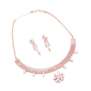 Conjunto de Joyería de Moda, Chapado en Oro Rosa, con Circonita Cúbica, Collar y Pendientes Colgantes con Diamantes Americanos para Mujer-AD0039RG - Product Image 2