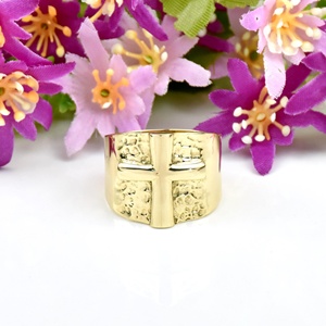 <b>Cross</b> Signet Band <b>Ring</b> 18K Gold Vermeil Faith Jewelry Christian Gift Religious <b>Ring</b> Handmade - Product Image 1