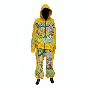 Ensemble de survêtement unisexe entièrement personnalisable avec imprimé graffiti, coupe ample, fermeture éclair intégrale, style streetwear, pour adultes, vêtements décontractés de printemps - Product Image 3