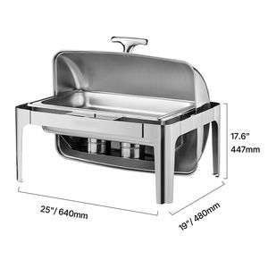 Scaldavivande rettangolare da 9 litri in acciaio inossidabile con coperchio a rullo, per buffet, con controllo automatico della temperatura, teglia a grandezza naturale - Product Image 2