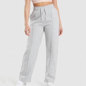 Pantalon coupe bootcut taille basse pour femme, noir, en polaire respirant, coupe ample, longueur intégrale, avec cordon de serrage, décontracté, pour le printemps, devant plat - Product Image 3