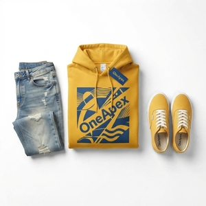 Sudadera con Capucha Amarilla Bordada para Hombre, Sudadera de Felpa de Algodón Premium, Ropa Urbana, Logotipo Personalizado, Venta al Por Mayor, Moda - Product Image 2