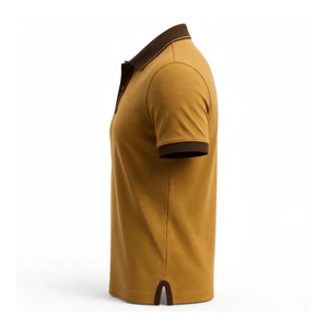 Chemise en piqué de coton pour homme, imprimé numérique, logo frontal, manches courtes, couleur unie, respirante, décontractée, col marron - Product Image 4