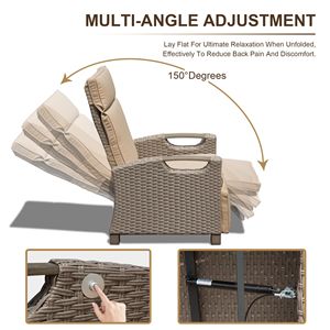 Sedia Reclinabile da Esterno con Tavolino Pieghevole in Vimini Intrecciato a Mano, Schienale Regolabile, Cuscini Spessi 6,8 mm - Product Image 5