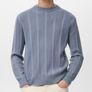 Pulls tricotés décontractés chauds d'hiver pour adultes, style col rond côtelé bleu, personnalisables, nouvelle tendance, prix de gros - Product Image 1