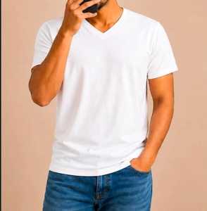 STELLAR <b>Men's</b> White V Neck Long Sleeve T-<b>Shirt</b> Solid Color Casual Regular Fit Knitted Eco-Friendly Polyester/Cotton - Product Image 1
