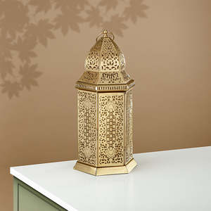 2026 Gold Metal Moroccan <b>Candle</b> <b>Holder</b> <b>Lantern</b> Handmade Table Top and Hanging Home Decorations - Product Image 1