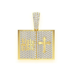 Pendentif en or 14 carats avec diamant de laboratoire VVS, design attrayant, bijoux de luxe, livre de la Bible ouvert, pour cadeau d'anniversaire - Product Image 1