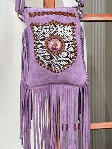 Bolso cruzado de cuero de ante hecho a mano, bolso de mujer de cuero de vaca con flecos bohemios, bolsos de Festival Hippie de cuero genuino ecológicos - Product Image 3