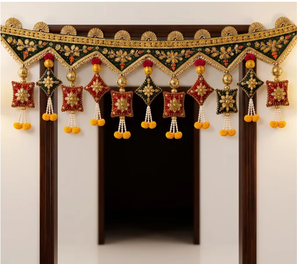 Traditional Indian Home Decor Toran Hanging with Embroidery Beads Tassels for Doorway Entrance Festive Wall Decoration - Product Image 1