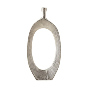 Jarrón de Piso de Aluminio Plateado Hecho a Mano, Moderno, Ovalado, con Recortes, Alto, para Decoración de Hogares de Lujo y Adorno de Vestíbulos de Hoteles - Product Image 1